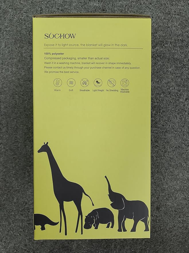 SOCHOW Glow in The Dark Throw Blanket 60 x 80 Inches, Elephant Pattern Soft Cozy Flannel Fleece Blanket for Daughters Sons, All Seasons Green Presents Blanket for Preteens Teens