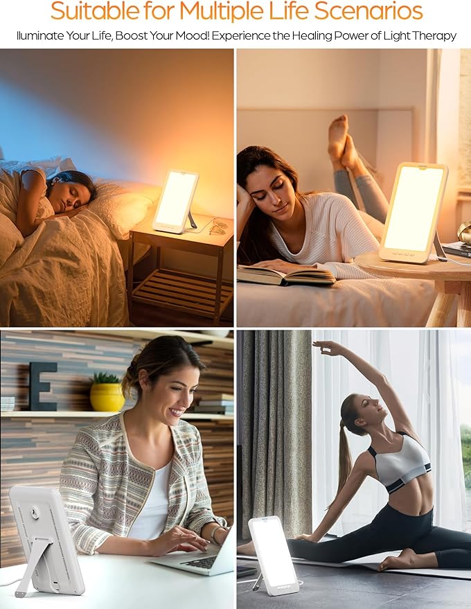 HIBOITEC Light Therapy Lamp, 10000 Lux Therapy Light, Sun Light Therapy Lamp with 3 Color Temperature & 5 Adjustable Brightness & 4 Timing & Memory Function, Portable Light Therapy Box for Home/Office
