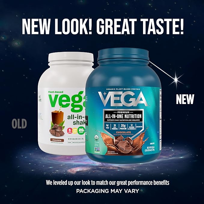 Vega All in One Nutrition Organic - 20g Plant-Based Pea Protein, Chocolate, 42 Servings, Vitamins A & C, Probiotics, Greens, Vegan, Keto, Gluten Free, 61.8oz (Packaging May Vary)