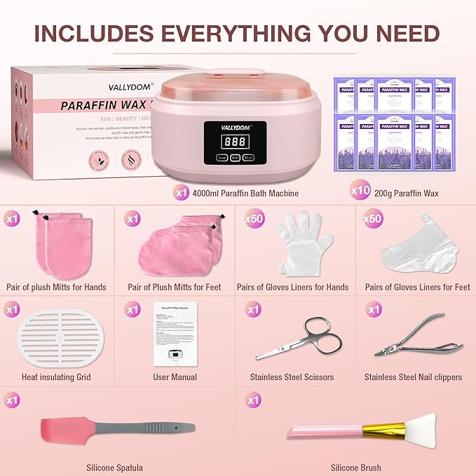 Paraffin Wax Machine for Hand and Feet - 4000ml Hot Wax Hand Wax Machine with 10 PCS Paraffin Bath Wax, Foot Wax Paraffin Foot Care Kit, Hand Wax Machine, Moisturizing and Exfoliating