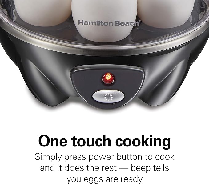 Hamilton Beach Egg Cooker 3-in-1 for Hard Boiled & Poached Eggs, Omelets & Vegetable Steamer, Holds 7, Black (25507)