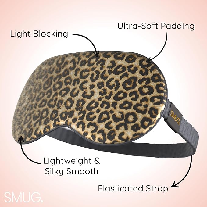 SMUG Satin Sleep Mask (3 Pack) Deep Dream Sleep Aid Eye Mask for Women & Men for Sleeping, Travel, Night Shift - Soft to Nourish Skin, & Reduce Dark Circles - Eye Cover to Block Out Light - Leopard