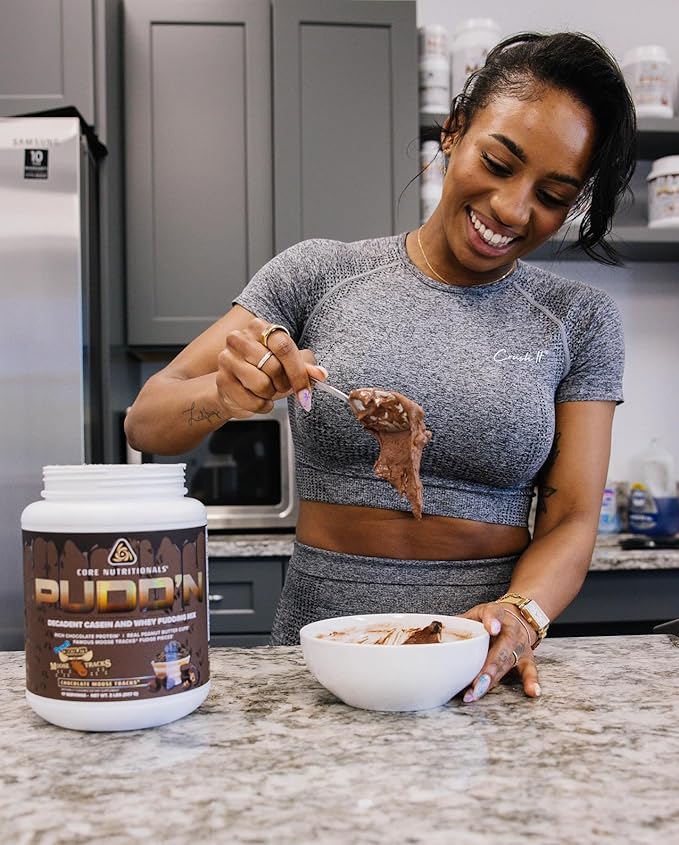 Core Nutritionals Pudd'n, Decadent Protein Pudding Mix, Full Disclosure Casein Blend, Sustained Release, 20G Protein, 17 Servings (Chocolate Moose Tracks, 2 lb)