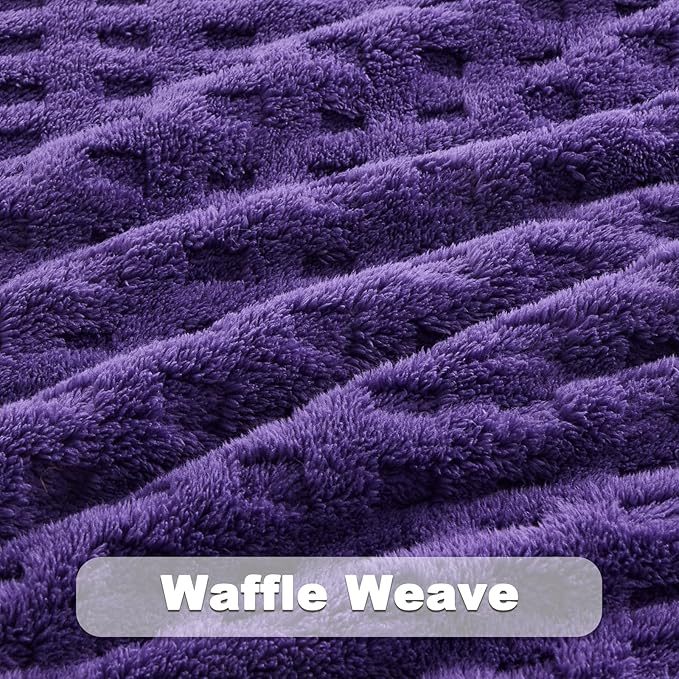 NEWCOSPLAY Super Soft Throw Blanket Purple Premium Silky Flannel Fleece 3D Waffle Checkered Lightweight Bed Blanket All Season Use (Dark Purple, Throw(50"x70"))