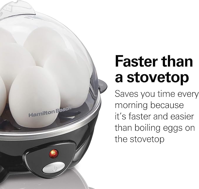 Hamilton Beach Egg Cooker 3-in-1 for Hard Boiled & Poached Eggs, Omelets & Vegetable Steamer, Holds 7, Black (25507)