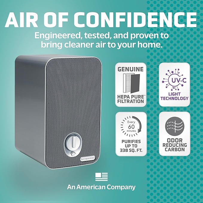 GermGuardian Air Purifier with HEPA Filter, Removes 99.97% of Pollutants, Covers up to 338 Sq. Foot Room in 1 Hr, UV-C Light Helps Reduce Germs, Zero Ozone Verified, 2-Pack, 11", Silver, AC41002PK