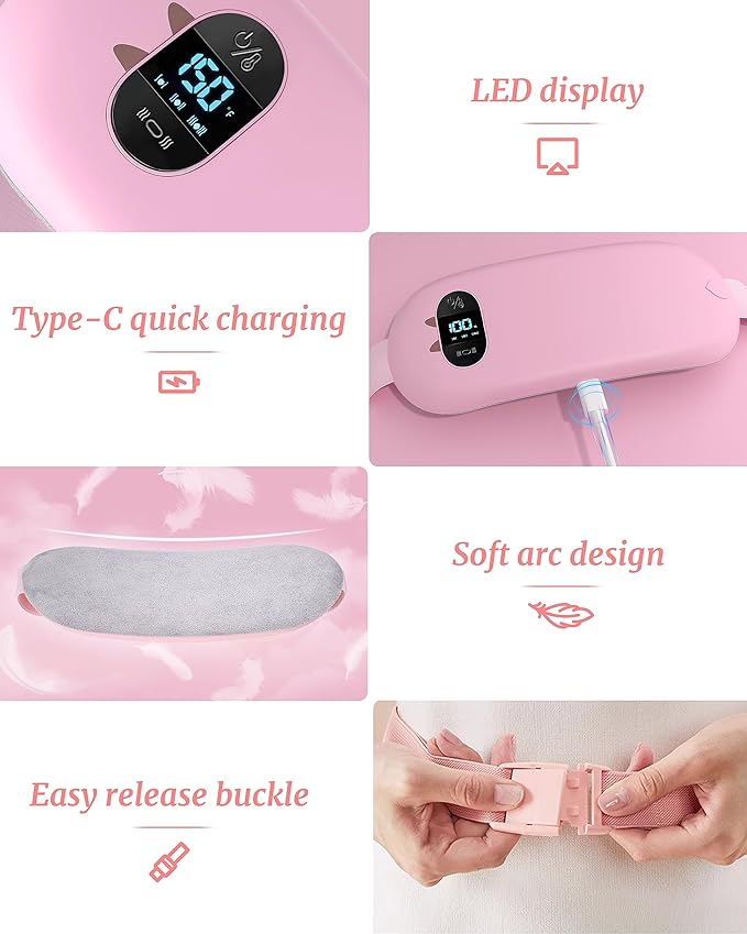 FSA HSA Eligible Portable Heating Pad for Cramps, Upgrade Cordless Electric Period Fast Heating Pad for Back Pain Relief Menstrual Belt 6 Heat 6 Massage Modes Gifts for Women Girls Her Girlfriend Pink