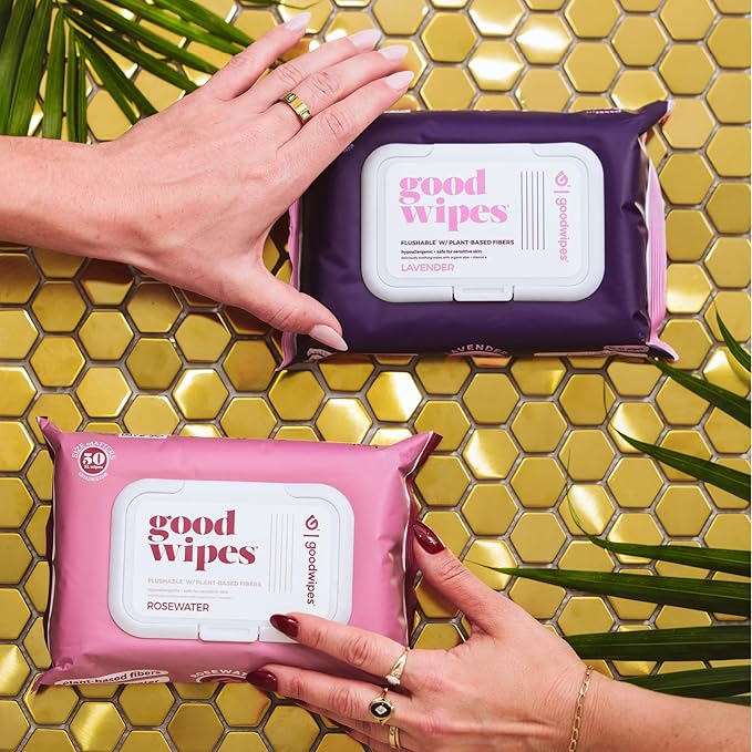 goodwipes Flushable Butt Wipes - Extra Large Adult Wet Wipes For Women & Men - Bathroom Essentials - Sewer & Septic Safe - Lavender, 153 Count (3 Packs + 3 Individually Wrapped)