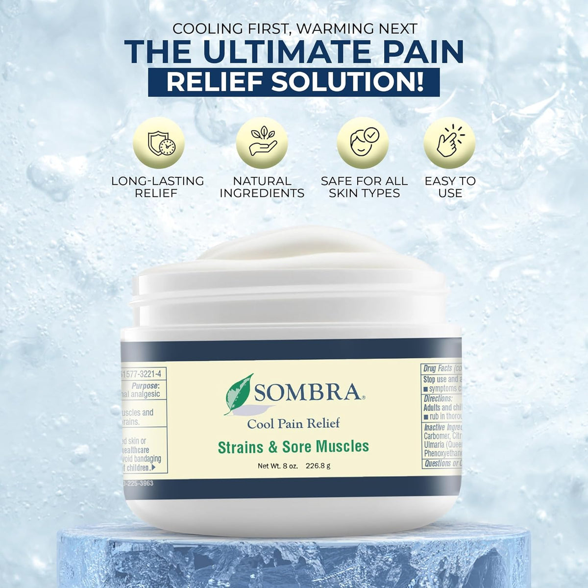 Sombra Original Cool Therapy Gel Cold Pain Relief for Swelling, Growing Pains, Soreness, Post-Workout, Vegan Formula Free of Artificial Fragrances, Dyes, NSAID, Wax, Petroleum, Alcohol - 8oz Per Jar