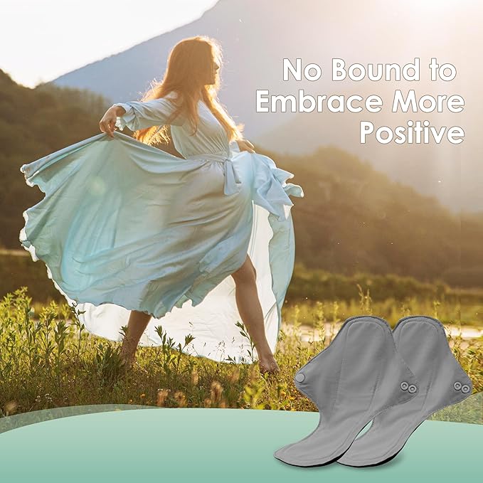 wegreeco 6 Pcs Reusable Menstrual Pads, Ultra Absorbent Cloth Pads for Heavy Flow, Sanitary for Teens,Women, Nonslip, Grey Inner, Grey Outer, Large