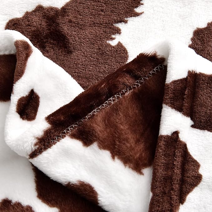 SOCHOW Cow Print Fleece Throw Blanket for Sofa Couch, Soft Lightweight Cozy Warm Home Decor Flannel Blanket, Cute Animal Blanket for Kids Boys Girls, Brown 60 x 80 Inches