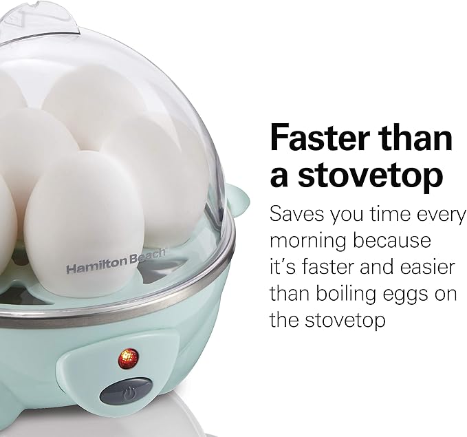 Hamilton Beach Egg Cooker 3-in-1 for Hard Boiled & Poached Eggs, Omelets & Vegetable Steamer, Holds 7, Mint (25504)