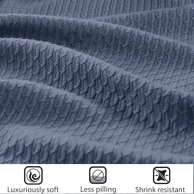 Madison Park Soft Certified 100% Egyptian Cotton Breathable Cozy Blanket, Premium Waffle Knit Classic Design Luxury All Season Lightweight Cover for Bed, Couch and Sofa, Twin, Blue