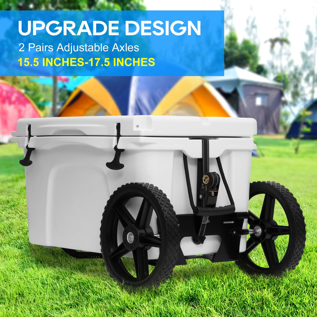 FERUERW Upgraded Cooler Wheel Kit, Universal Cooler Cart Kit for Heavy-Duty Coolers,15.5 in to 17.5 in Wide Coolers, All Terrain 12 Inch Wheels&Ratchet Straps, Roller Accessories for Camping & Beach