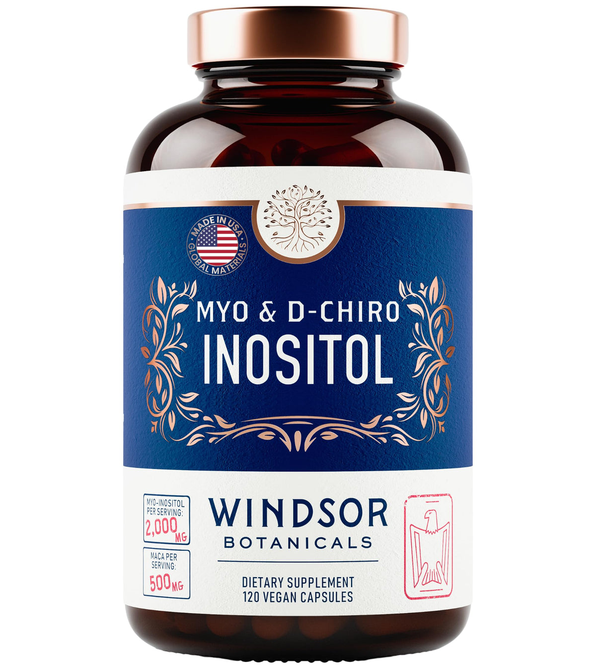 Myo-Inositol & D-Chiro Inositol 40:1 Ratio 2,000 mg - PCOS Supplements with Maca Root & Ashwagandha - Ovarian Health Support Vitamins - Hormone & Fertility Supplements for Women - 120 Vegan Caps