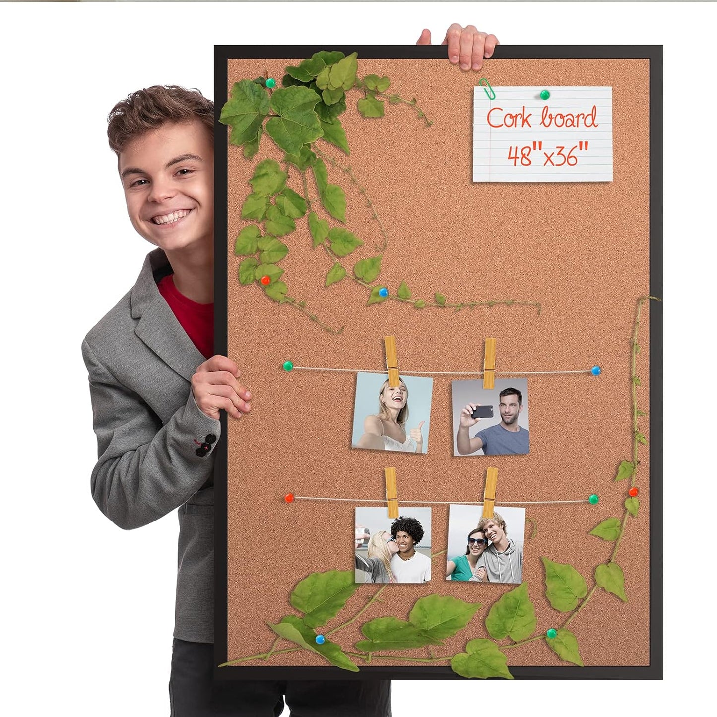 Board2by 2-Pack Cork Board Bulletin Board 20“ x 30”, Black Wood Framed Corkboard, Office Board for Wall Cork, Large Wall Mounted Notice Pin Board with 32 Push Pins for School, Home & Office