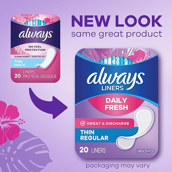 Always Thin Daily Panty Liners for Women, Light Absorbency, Unscented, 162 Count (Packaging May Vary)