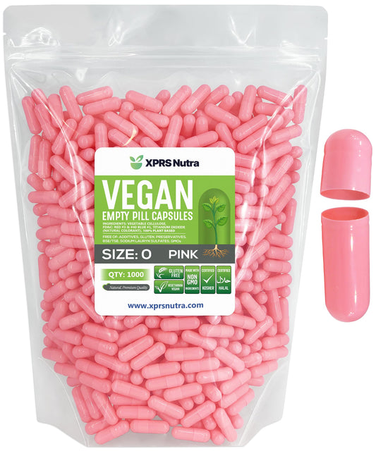 XPRS Nutra Size 0 Empty Capsules - 1000 Count Empty Vegan Capsules - Vegetarian Pills - Do-It-Yourself Vegetable Capsule Filling- Veggie Pill Caps (Pink)