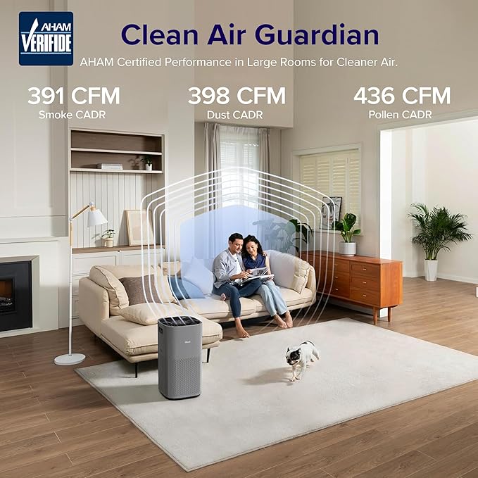 LEVOIT Air Purifiers for Home Large Room Up to 2933 Sq. Ft with Smart WiFi, PM2.5 Monitor, HEPA Sleep Mode, 3-in-1 Filter for Smoke, Pet Allergies, Dust and Odor, Alexa Control, Core 600S-P, Gray