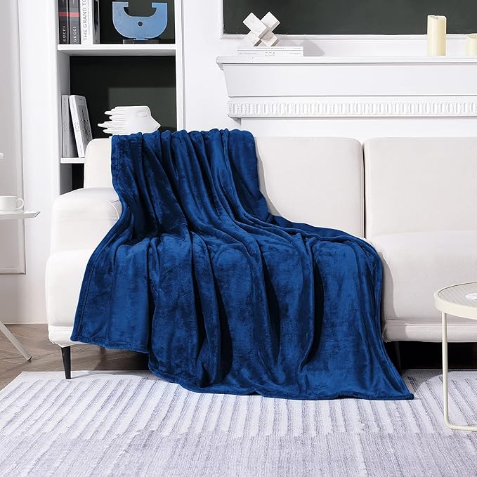 SOCHOW Flannel Fleece Blanket Twin Size, All Season Lightweight Super Soft Cozy Blanket for Bed or Couch, Navy Blue, 60x80 inches