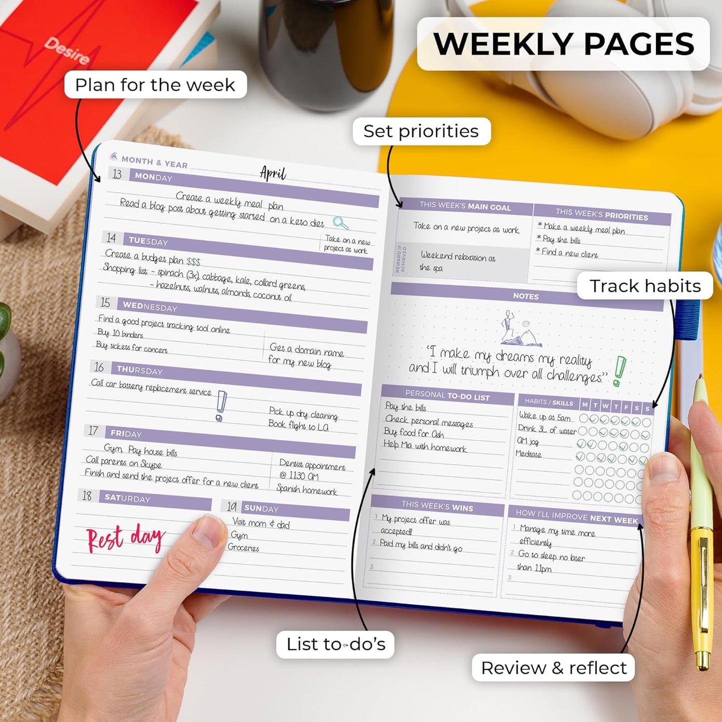 Clever Fox Planner 2nd Edition – Colorful Weekly & Monthly Goal Planner, Time Management & Productivity Organizer, Undated, A5 (Mystic Blue)