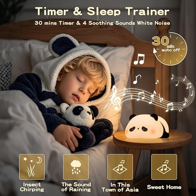 Panda Night Light with White Noise, Sound Machine for Baby Sleeping Aid ,Toddler Sleep Trainer 4 Soothing Sleep Sounds,Timer/Dimmable Nursery Silicone Night Light, Cute Panda Gifts for Kids Boys/Girls