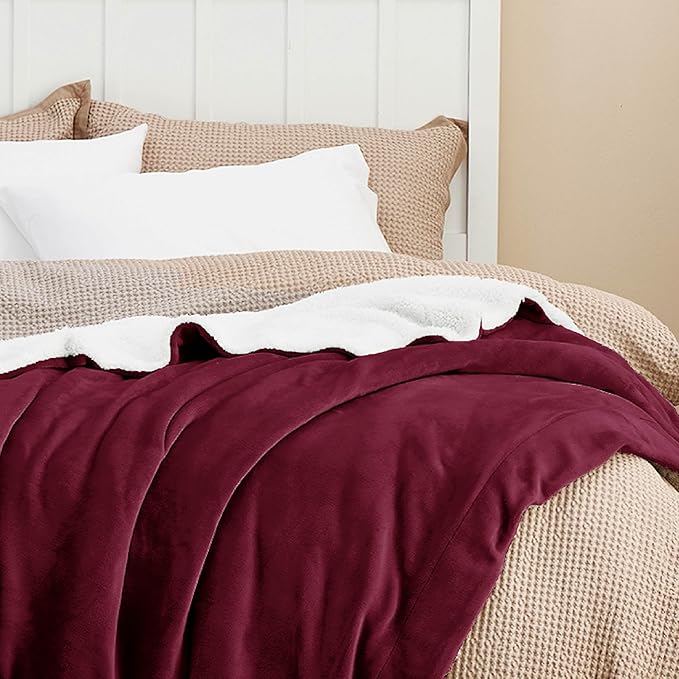 Bedsure Sherpa Fleece Throw Blanket for Couch - Thick and Warm, Soft Fuzzy Plush Throw Blanket for Winter, Winery Red, 50x60 Inches
