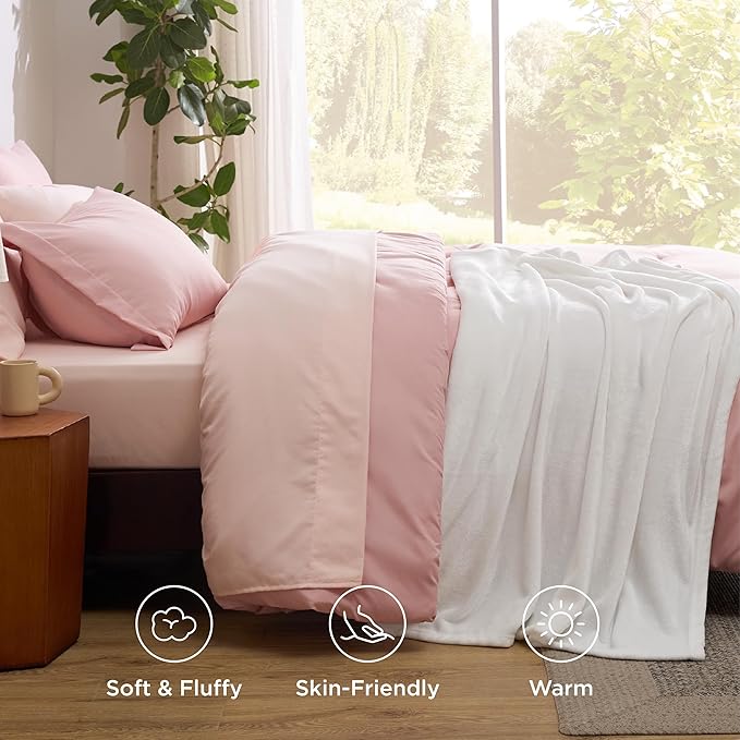 Bedsure Full Comforter Set Pink, 8 Pieces Prewashed Full Size Bed in a Bag with Soft Fleece Bed Blanket, Down Alternative Bedding Set for All Seasons, Sheets, Pillowcases & Shams