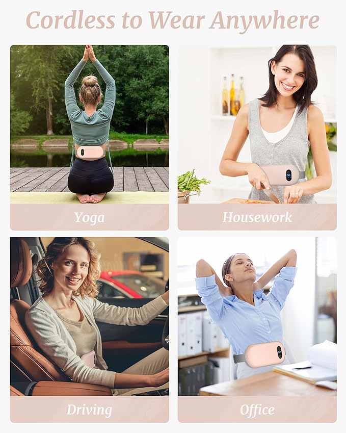 Portable Heating Pad for Cramps, Upgrade Cordless Electric Period Fast Heating Pad for Back Pain Relief Menstrual Belt 6 Heat 6 Massage Modes Gifts for Women Girls Her Girlfriend Champagne