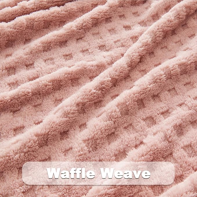 NEWCOSPLAY Super Soft Queen Blanket Pink Premium Silky Flannel Fleece 3D Waffle Checkered Lightweight Bed Blanket All Season Use (Pink, Queen(90"x90"))