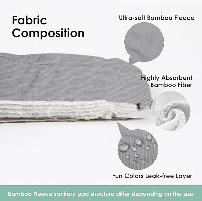 wegreeco 6 Pcs Reusable Menstrual Pads, Ultra Absorbent Cloth Pads for Heavy Flow, Sanitary for Teens, Women, Nonslip, Grey Inner, Grey Outer, X-Large