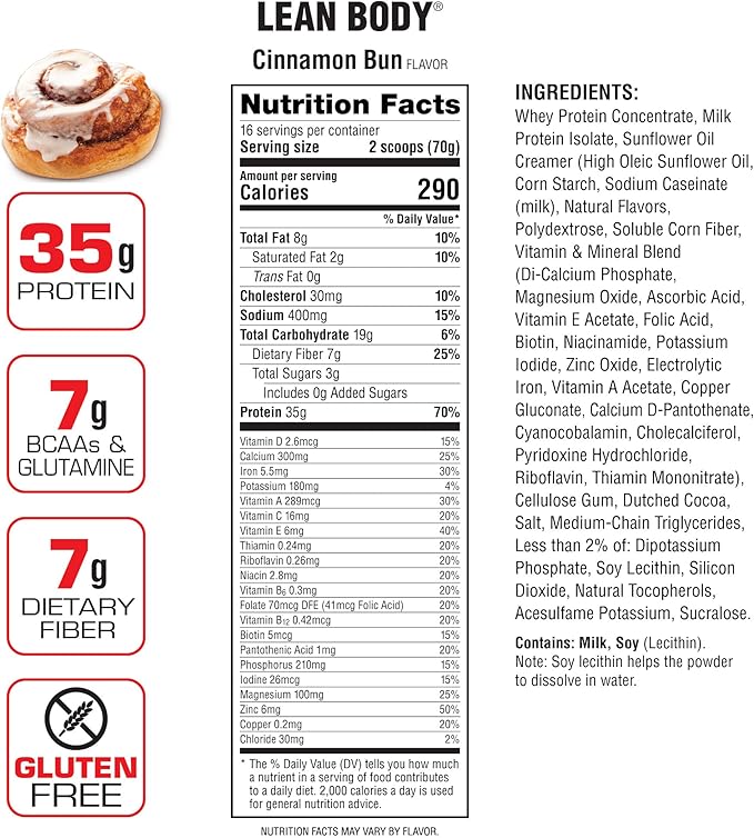 Labrada Nutrition Lean Body Hi-Protein Meal Replacement Shake, Cinnamon Bun, 2.47 Pound Packaging May Vary