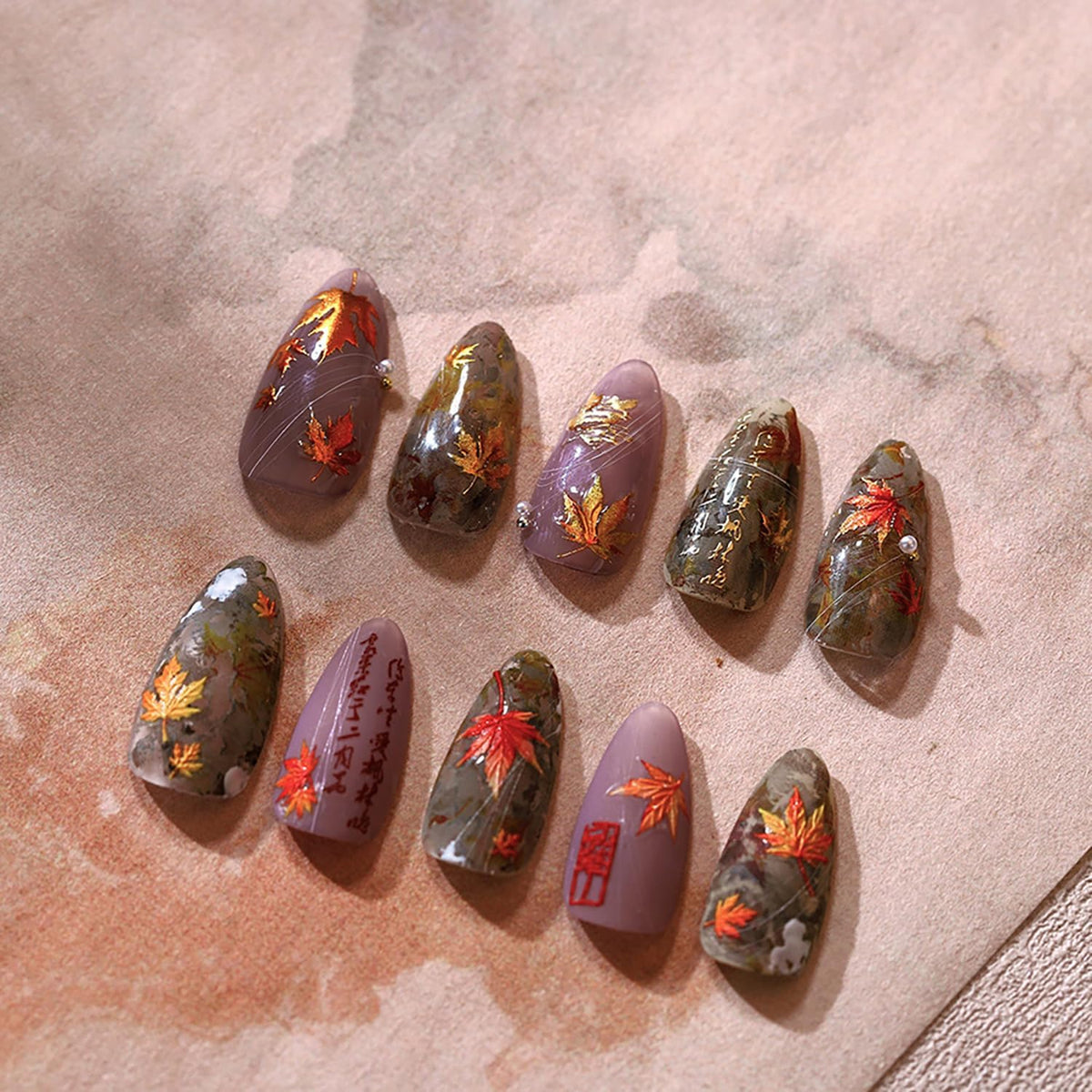 Fall Nail Stickers 1 Sheet 3D Embossed Nail Art Stickers DIY Self-Adhesive with Maple Leaves Gradient Designs Women Girls Autumn Nail Art Decorations