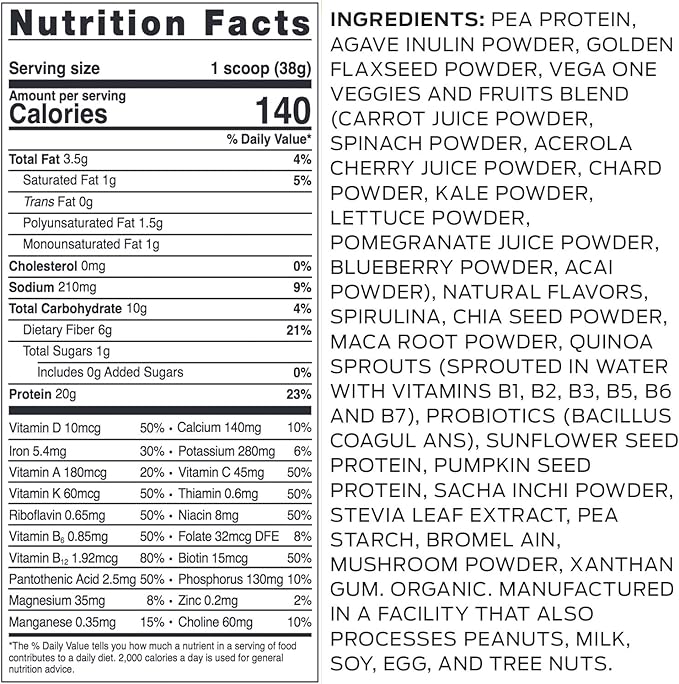 Vega Organic All-in-One Vegan Protein Powder, French Vanilla -Superfood Ingredients, Vitamins for Immunity Support, Keto Friendly, Pea Protein for Women & Men, 1.5 lbs (Pack of 1)