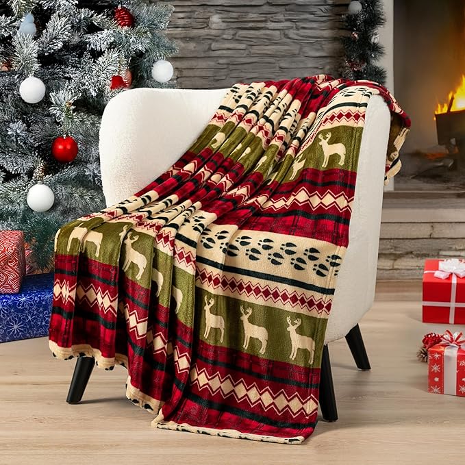 Pavilia Soft, Plush, Warm Winter Cabin Throw - Twin 60x80, Red Christmas Holiday Fleece Blanket