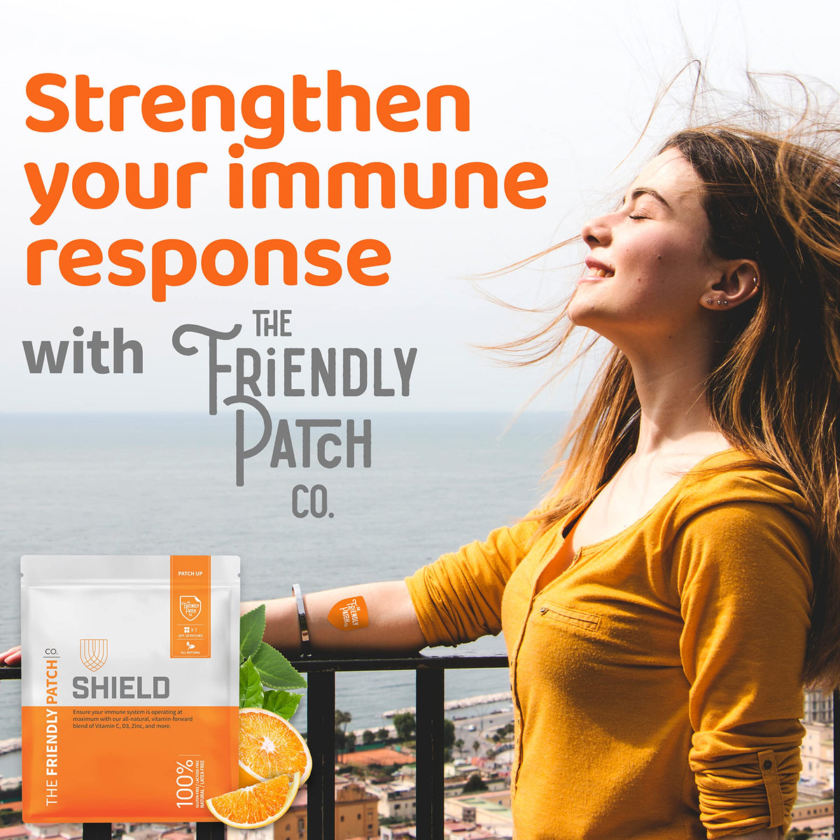 The Friendly Patch Shield Immunity Support Patch | Wearable Immune Boosters for Adults with Vitamin D3, C and Zinc | 28 Immunity Boost Patches