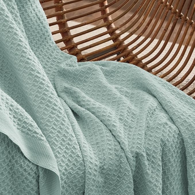 Bedsure 100% Cotton Blanket Twin XL Size for Bed - Breathable and Soft, Waffle Weave Blanket for Summer Spring, Mint, 66x90 inches