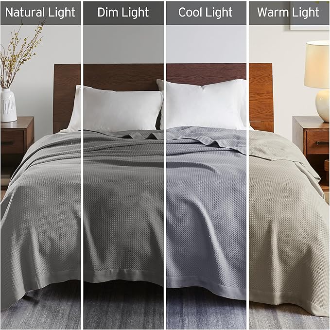Madison Park Egyptian Cotton Luxury Blanket Grey 108x90 King Size Knit Premium Soft Cozy 100% Cerified Egyptian Cotton For Bed, Couch or Sofa
