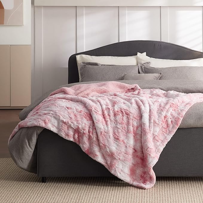 Bedsure Sherpa Blanket Twin Size - Soft, Fuzzy & Fluffy Faux Fur - Warm, Cozy Blanket for Couch, Sofa and Bed, Tie Dye Design, Pink, 60x80 Inches