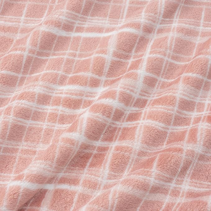 Berkshire Blanket-Classic Heavyweight Warm Soft Printed VelvetLoft® Plush Blanket, King Size Soft Fuzzy Blanket for Couch Sofa Bed, Watercolor Plaid Blush, 90in x 108in