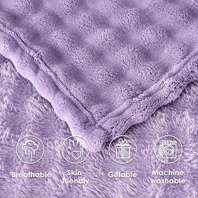 SOCHOW Dusty Purple Bubble Fleece Blanket for Couch, Super Soft Cozy Cute Throw Blanket for Women, Decorative Fuzzy Flannel Blanket, 60 x 80 Inches