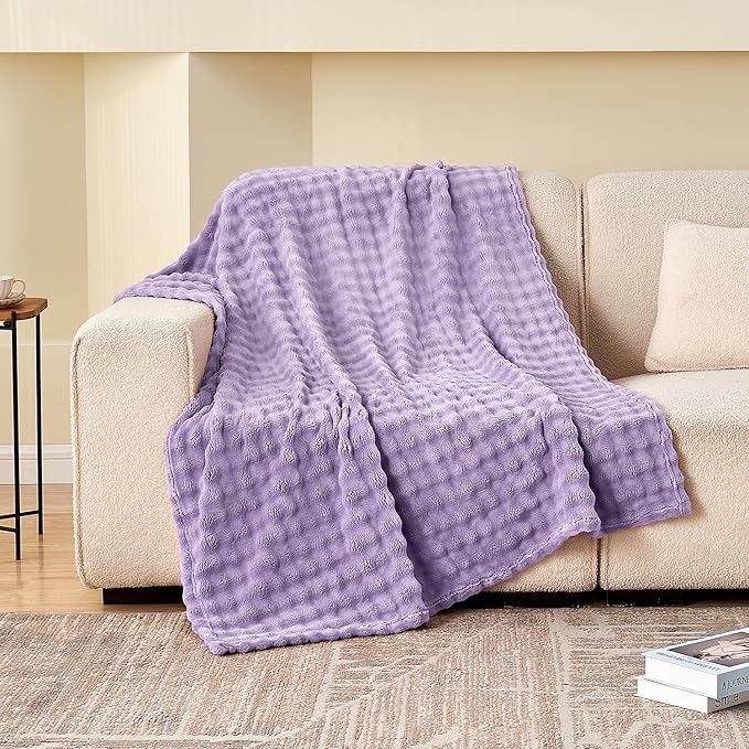 SOCHOW Dusty Purple Bubble Fleece Blanket for Couch, Super Soft Cozy Cute Throw Blanket for Women, Decorative Fuzzy Flannel Blanket, 60 x 80 Inches