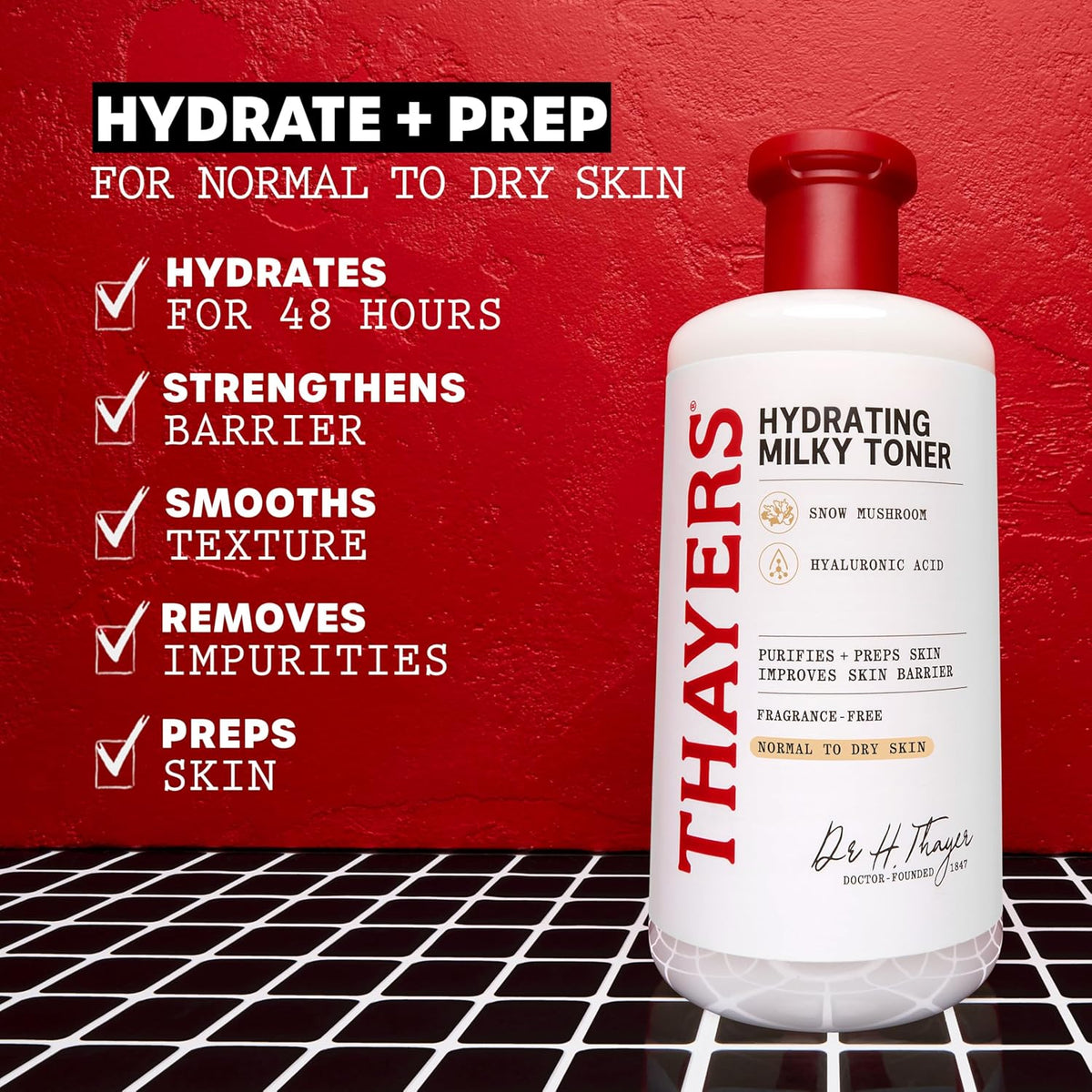 THAYERS Milky Face Toner Skin Care with Snow Mushroom and Hyaluronic Acid, Natural Gentle Facial Toner, for Dry and Sensitive Skin, 355mL