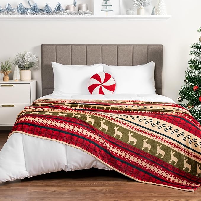 Pavilia Soft, Plush, Warm Winter Cabin Throw - Twin 60x80, Red Christmas Holiday Fleece Blanket