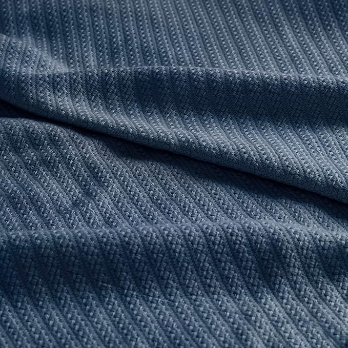 Madison Park Liquid Cotton Blanket Breathable, Softer Ring Spun Weave, Diamond Motif, Luxurious 100% Cotton All Seasons Lightweight Summer Blanket for Bed, Couch, Office, Navy, Full/Queen