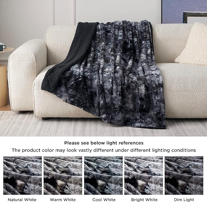 Bedsure Sherpa Blanket - Soft, Fuzzy & Fluffy Faux Fur - Warm, Cozy Throw Blanket for Couch, Sofa and Bed, Tie Dye Design, Black, 50x60 Inches