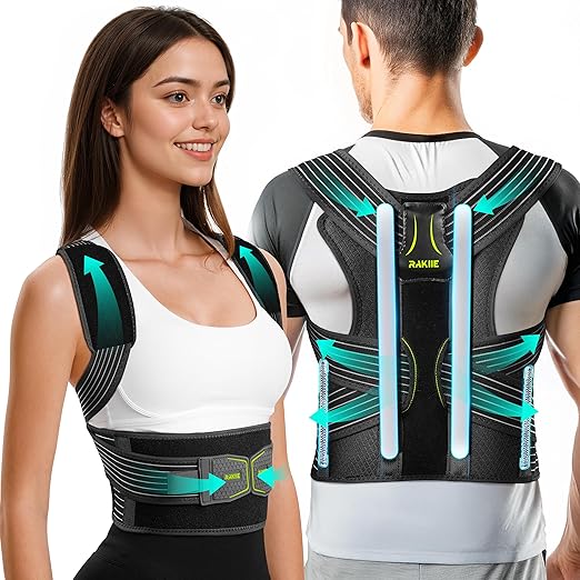 Posture Corrector for Women and Men, Upgraded Back Brace with Enhanced Support, Shoulder Straightener with Cushioned Shoulder Pads & Underarm Strap, Yellow Size M (Upper Waist: 35.4"-41.3")
