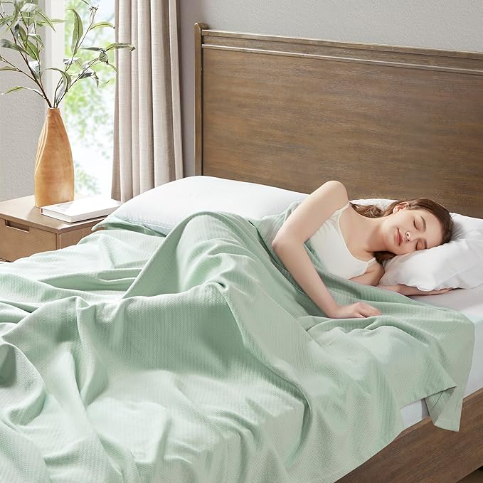 Madison Park Liquid Cotton Luxury Blanket Premium Soft Cozy 100% Ring Spun Cotton For Bed , Couch or Sofa, Full/Queen, Sea Foam