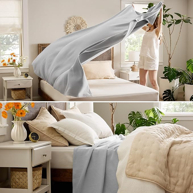 Bedsure 100% Cotton Blanket King Size for Bed - Breathable and Lightweight, Soft Cozy Textured Herringbone Woven Blanket for Summer Spring, Grey, 108x90 inches