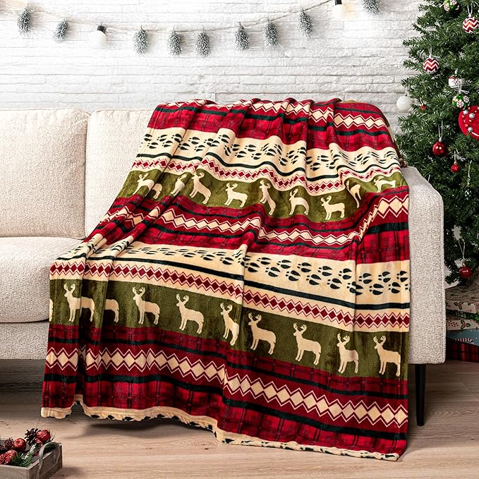 PAVILIA Christmas Throw Blanket | Red Christmas Holiday Fleece Blanket | Soft, Plush, Warm Winter Cabin Throw, 50x60 (Red Christmas)
